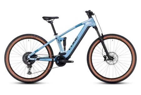 VTT Électrique Tout-Suspendu Cube Stereo Hybrid 120 Pro 750 Shimano Deore 12V 750 Wh 29'' Bleu Sage Metallic 2023