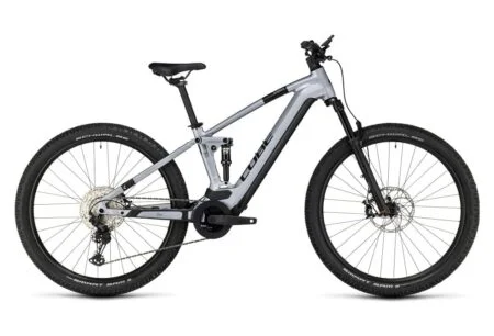 VTT Électrique Tout-Suspendu Cube Stereo Hybrid 120 Race 750 Shimano Deore/XT 12V 750 Wh 29'' Argent Polar 2023