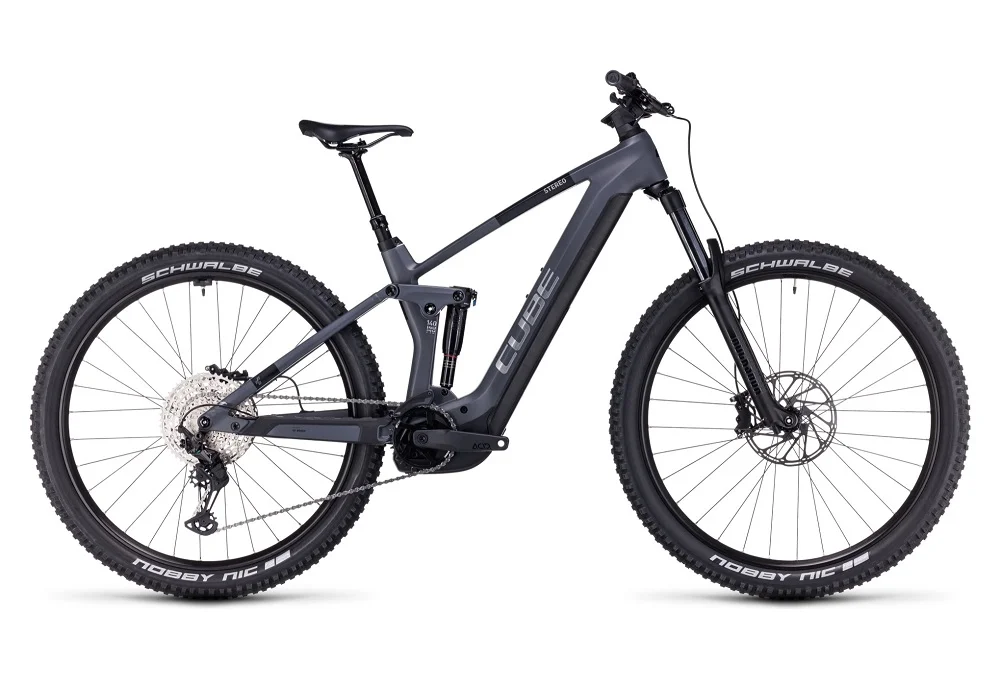 VTT Électrique Tout-Suspendu Cube Stereo Hybrid 140 HPC Race 750 Shimano Deore/XT 12V 750 Wh 29'' Gris Chrome 2023