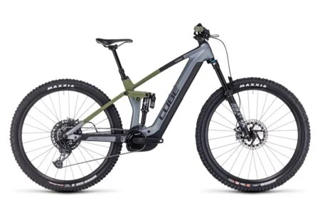 VTT Électrique Tout-Suspendu Cube Stereo Hybrid 160 HPC TM 750 27.5 Sram GX Eagle 12V 750 Wh 27.5'' Gris Flash Vert Olive 2023