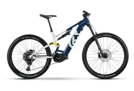VTT Electrique Tout-Suspendu Husqvarna Mountain Cross MC2 Sram SX Eagle 12V 630 Wh 29''/27.5'' Bleu/Blanc 2023