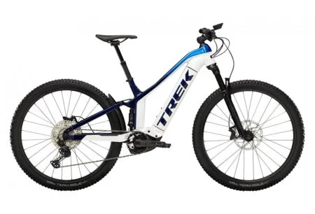VTT Électrique Tout-Suspendu Trek Powerfly FS 7 Shimano SLX XT 12V 625 Wh 29'' Blanc / Bleu Alpine 2023