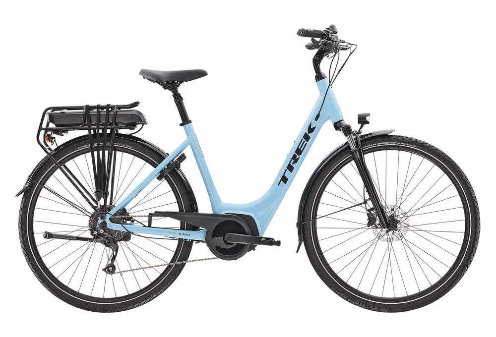 Vélo de Ville Électrique Trek Verve+ 2 Lowstep Bosch 300wh Shimano Altus 9V Azure