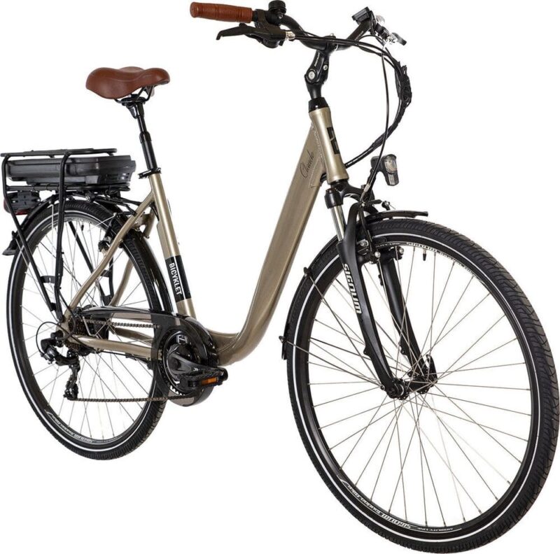 Vélo de Ville Électrique Mixte Bicyklet Claude Shimano Tourney 7V 500 Wh 700 mm Beige